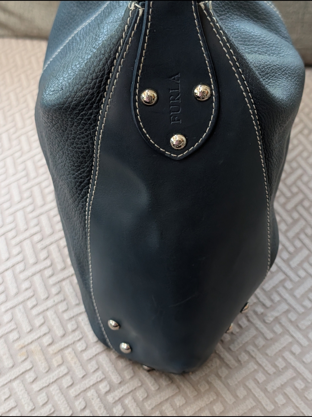 Furla Vintage Leather Black Hobo With Studs Handbag or Crossbody EUC - Picture 6 of 11